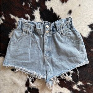 Light Blue Frayed Hem Jean Shorts